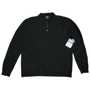 Black Knit Long Sleeve Polo‎ Shirt Men’s L NWT Casual Golf Business Minimalist